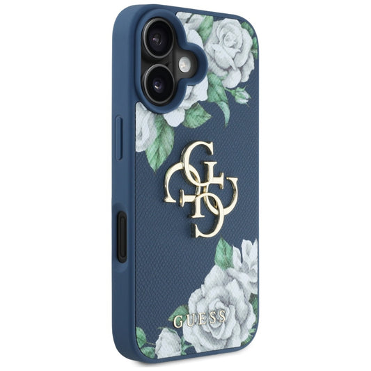 Tok Apple iPhone 16-hoz, Guess, 4G Grained Roses Big Logo, Kék