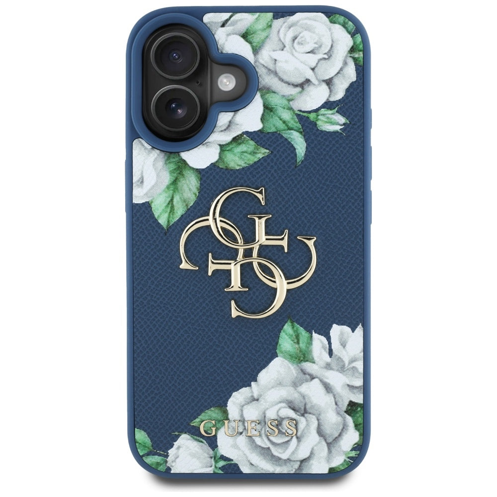 Tok Apple iPhone 16-hoz, Guess, 4G Grained Roses Big Logo, Kék