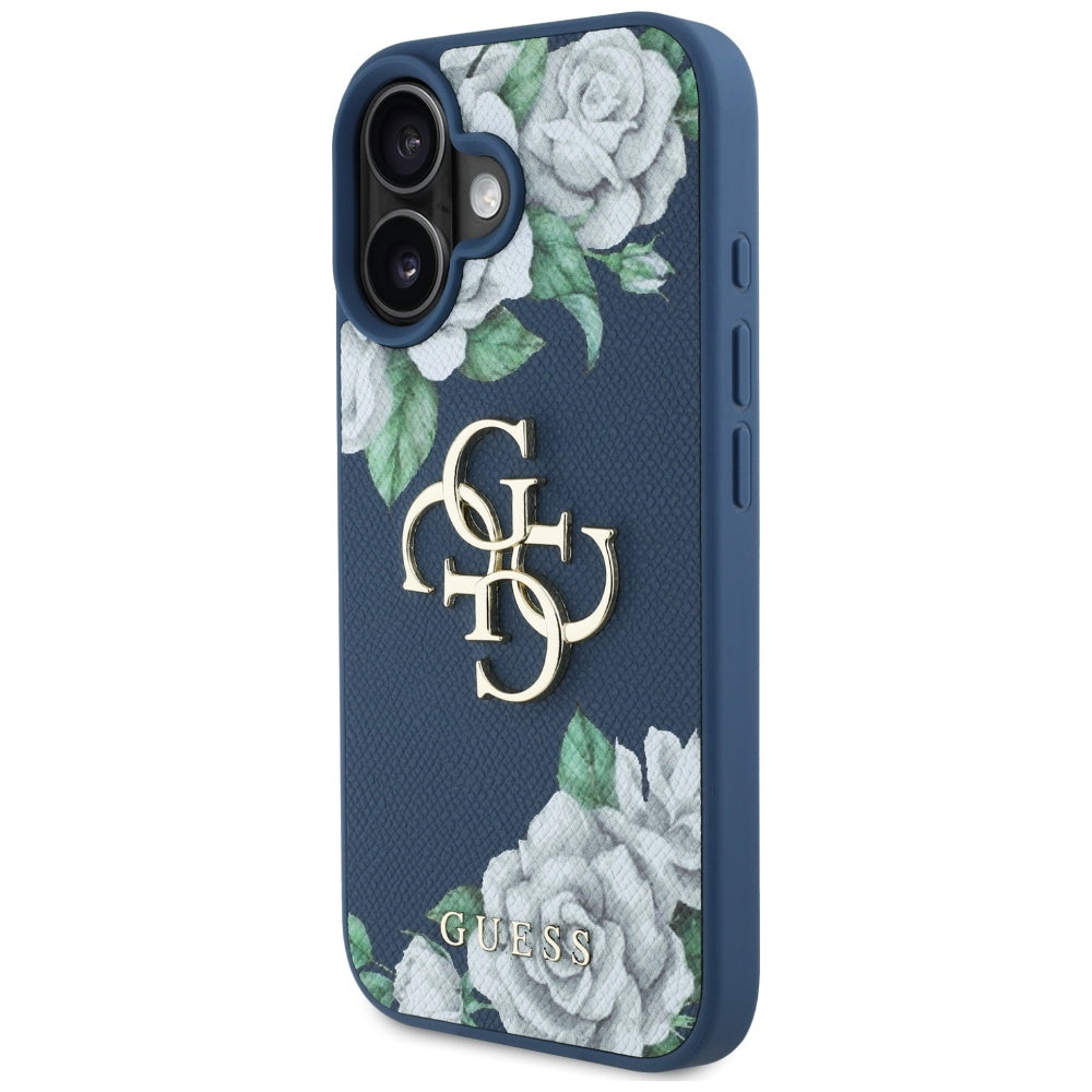 Tok Apple iPhone 16-hoz, Guess, 4G Grained Roses Big Logo, Kék