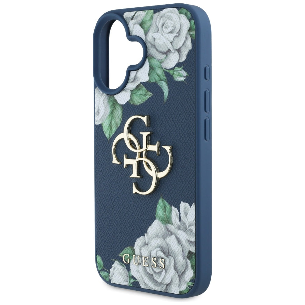 Tok Apple iPhone 16-hoz, Guess, 4G Grained Roses Big Logo, Kék