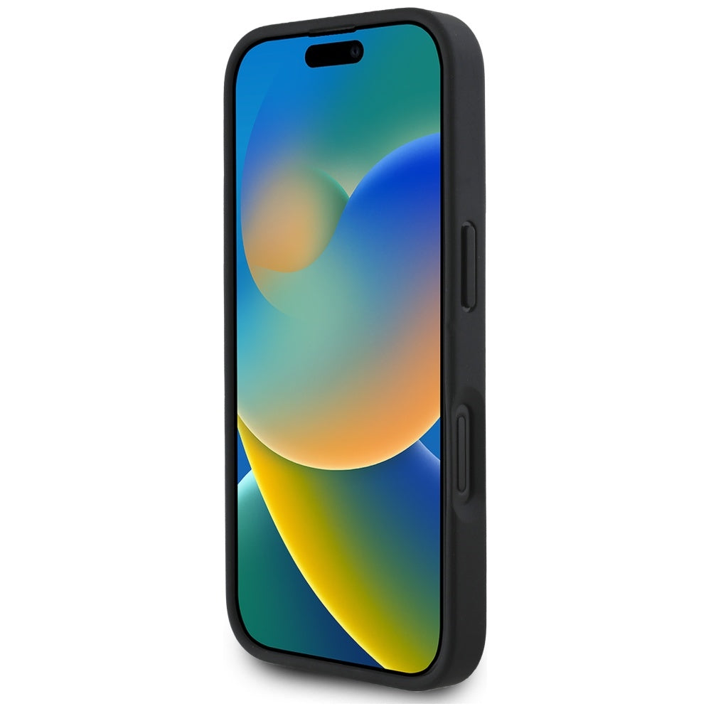 Tok Apple iPhone 16-hoz, Guess, 4G Grained Roses Big Logo, Fekete