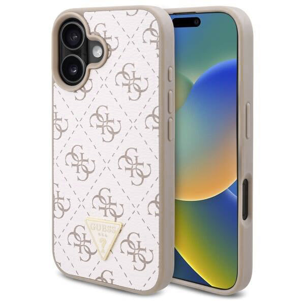 Tok Apple iPhone 16-hoz, Guess, 4G Triangle Logo, Fehér