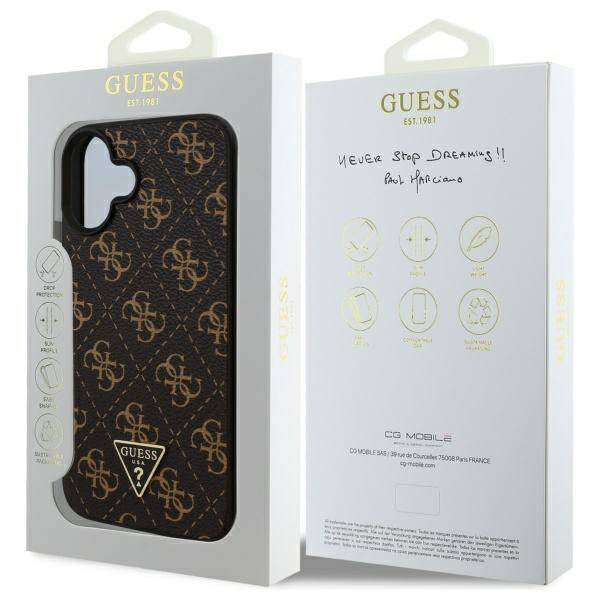 Tok a Apple iPhone 16-hoz, Guess, 4G Triangle Logo, Fekete
