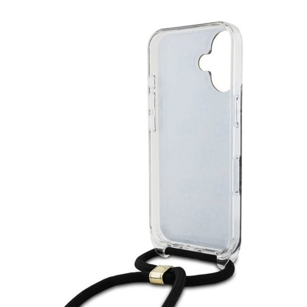 Case for Apple iPhone 16, Guess, Crossbody Cord 4G Print, Black