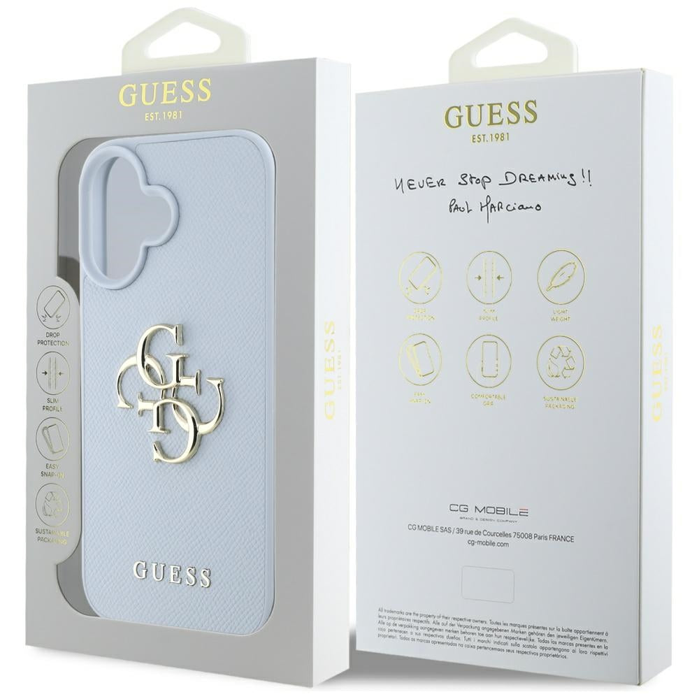 Tok Apple iPhone 16-hoz, Guess, Grained Big 4G Logo Small Classic Logo, Kék
