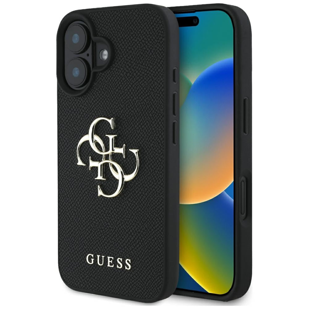 Tok Apple iPhone 16-hoz, Guess, Grained Big 4G Logo Small Classic Logo, Fekete