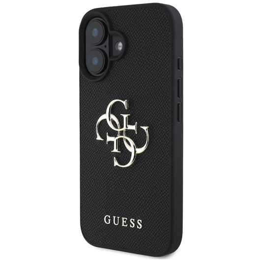 Tok Apple iPhone 16-hoz, Guess, Grained Big 4G Logo Small Classic Logo, Fekete