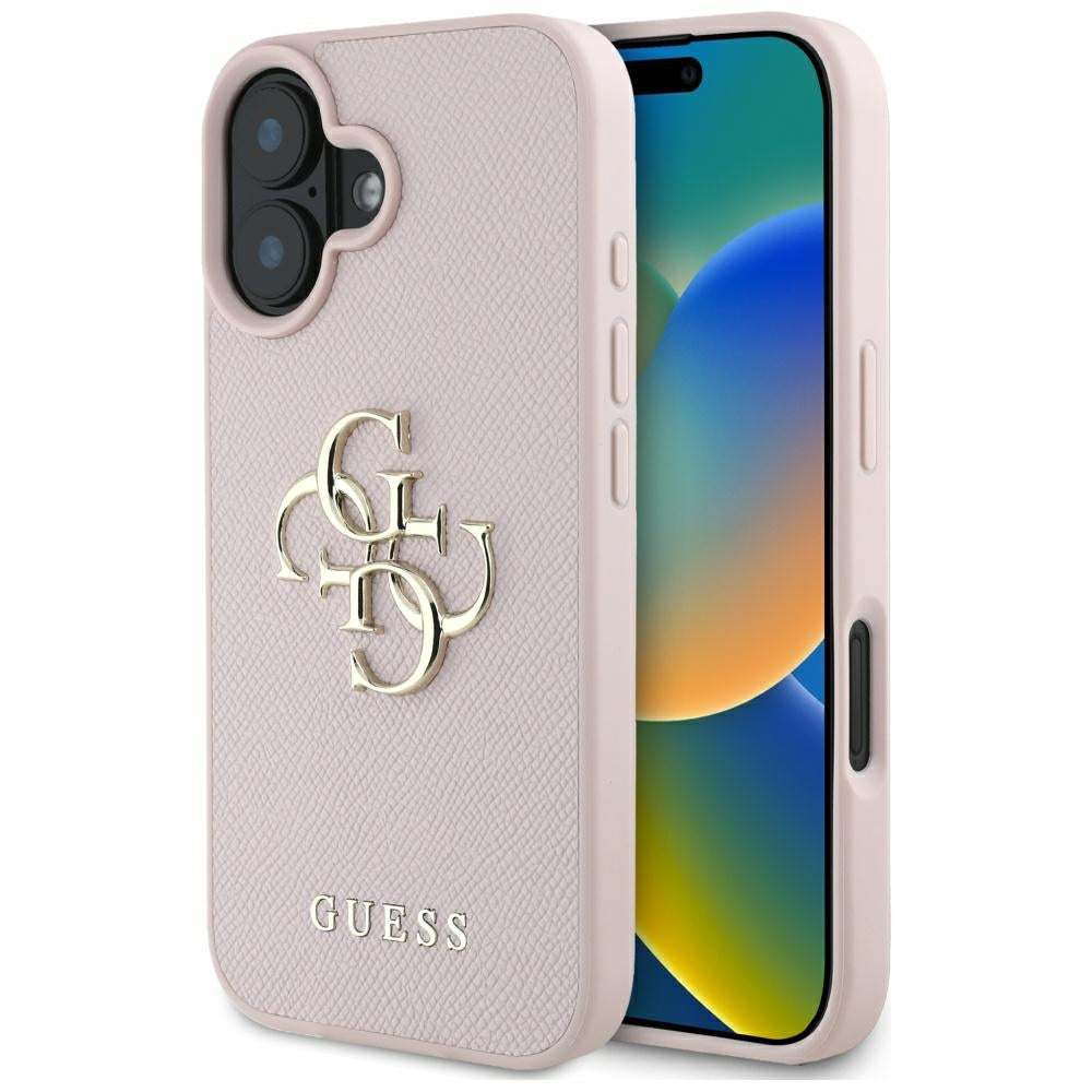 Tok Apple iPhone 16-hoz, Guess, Grained Big 4G Logo Small Classic Logo, Rózsaszín