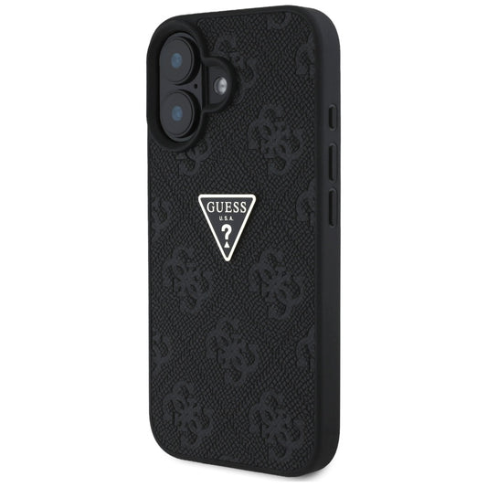 Tok Apple iPhone 16-hoz, Guess, Hot Stamp 4G Pattern Triangle Logo, Fekete
