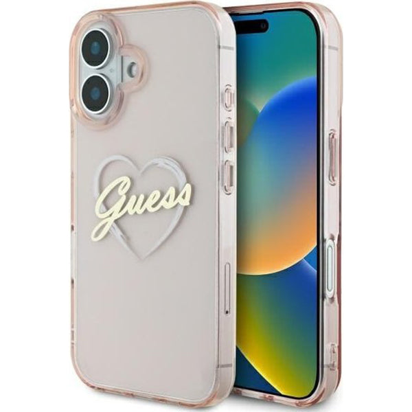 Tok Apple iPhone 16-hoz, Guess, IML Heart, Rózsaszín