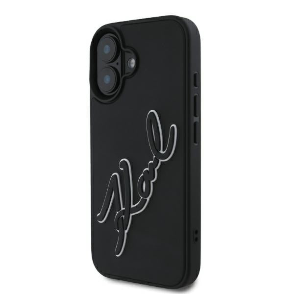 Tok a Apple iPhone 16-hoz, Karl Lagerfeld, 3D Rubber Signature, Fekete