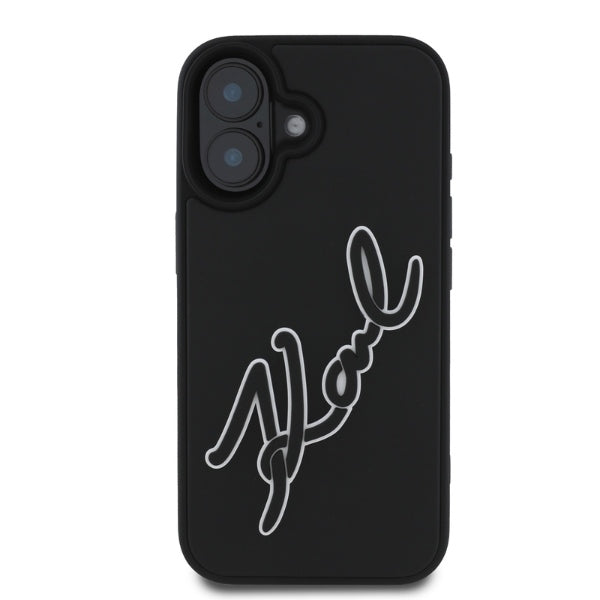 Tok a Apple iPhone 16-hoz, Karl Lagerfeld, 3D Rubber Signature, Fekete