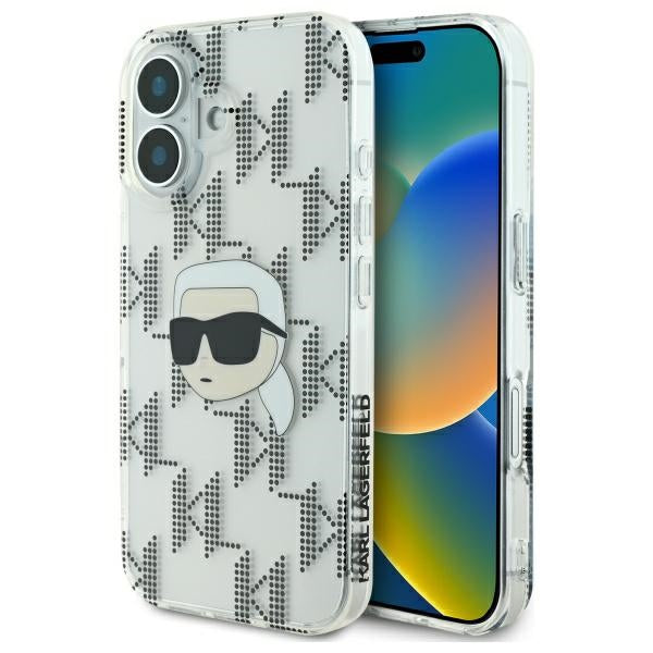 Tok Apple iPhone 16-hoz, Karl Lagerfeld, IML Luxury Electroplated Karl's Head, Átlátszó