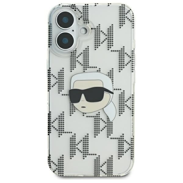 Tok Apple iPhone 16-hoz, Karl Lagerfeld, IML Luxury Electroplated Karl's Head, Átlátszó