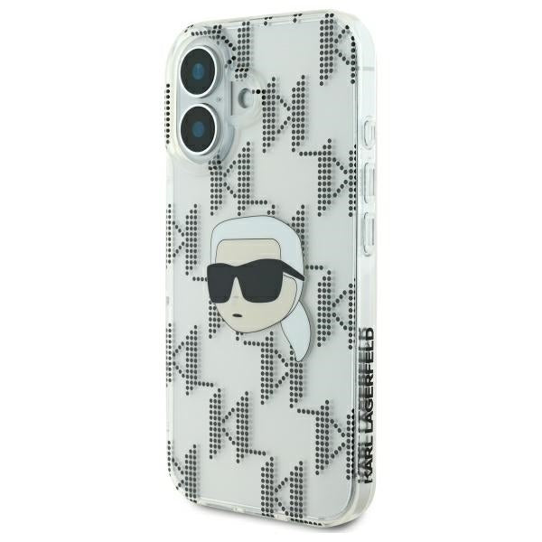 Tok Apple iPhone 16-hoz, Karl Lagerfeld, IML Luxury Electroplated Karl's Head, Átlátszó