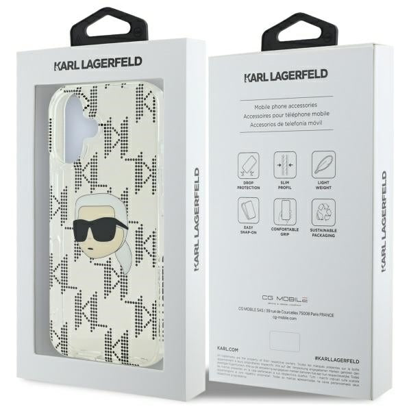 Tok Apple iPhone 16-hoz, Karl Lagerfeld, IML Luxury Electroplated Karl's Head, Átlátszó