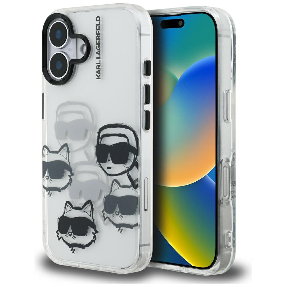 Tok Apple iPhone 16-hoz, Karl Lagerfeld, IML Luxury Multi Head Pattern, Átlátszó