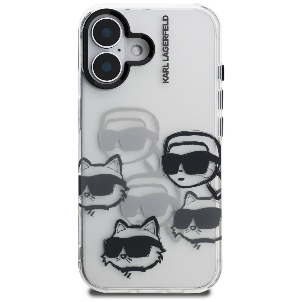 Tok Apple iPhone 16-hoz, Karl Lagerfeld, IML Luxury Multi Head Pattern, Átlátszó