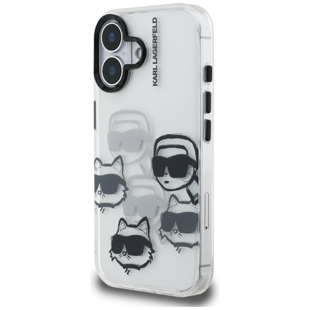 Tok Apple iPhone 16-hoz, Karl Lagerfeld, IML Luxury Multi Head Pattern, Átlátszó
