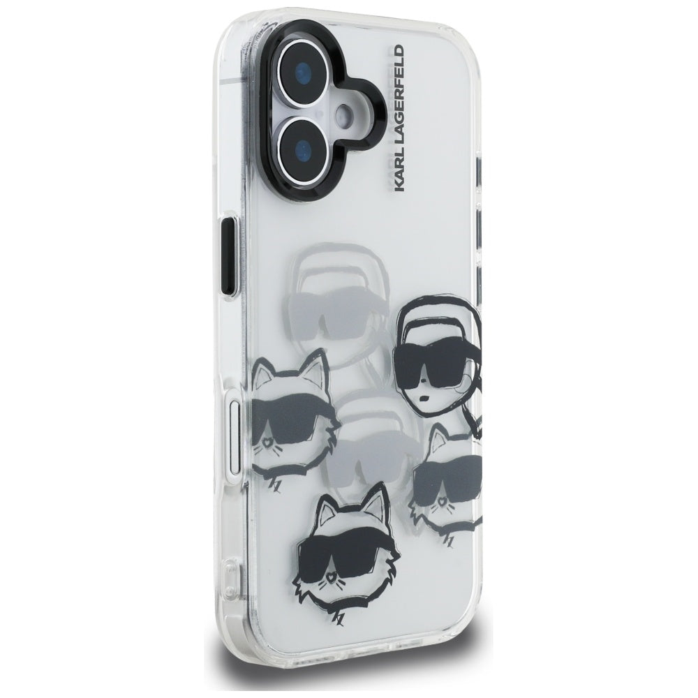 Tok Apple iPhone 16-hoz, Karl Lagerfeld, IML Luxury Multi Head Pattern, Átlátszó