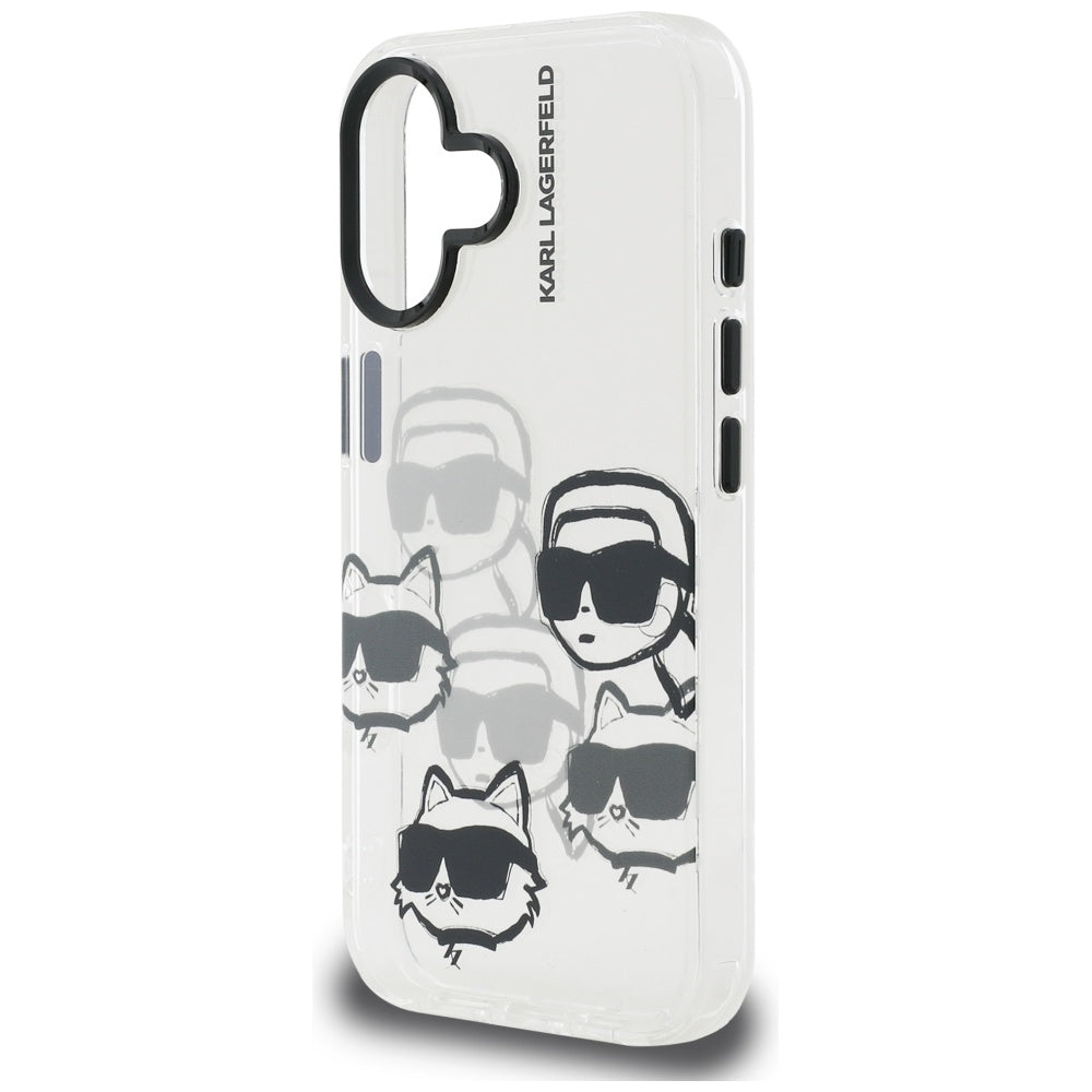 Tok Apple iPhone 16-hoz, Karl Lagerfeld, IML Luxury Multi Head Pattern, Átlátszó