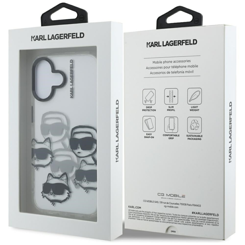 Tok Apple iPhone 16-hoz, Karl Lagerfeld, IML Luxury Multi Head Pattern, Átlátszó