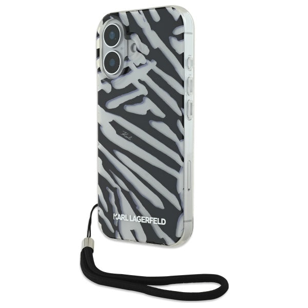 Tok Apple iPhone 16-hoz, Karl Lagerfeld, IML Luxury Zebra mintás pántos, Fekete