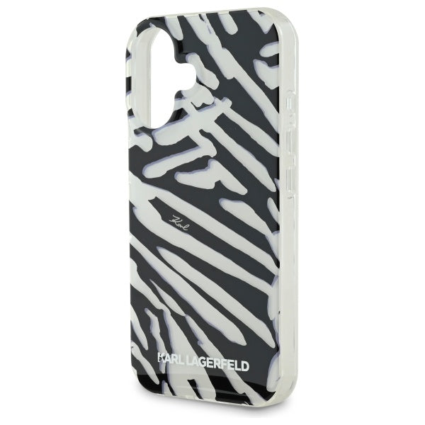 Tok Apple iPhone 16-hoz, Karl Lagerfeld, IML Luxury Zebra mintás pántos, Fekete