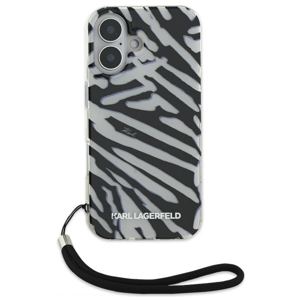 Tok Apple iPhone 16-hoz, Karl Lagerfeld, IML Luxury Zebra mintás pántos, Fekete