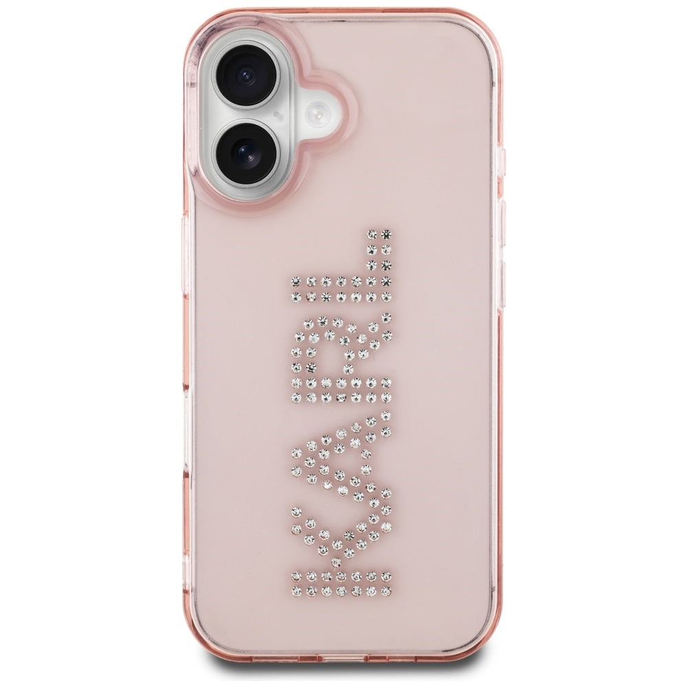 Tok Apple iPhone 16-hoz, Karl Lagerfeld, IML Rhinestones Pink Logo, Rózsaszín
