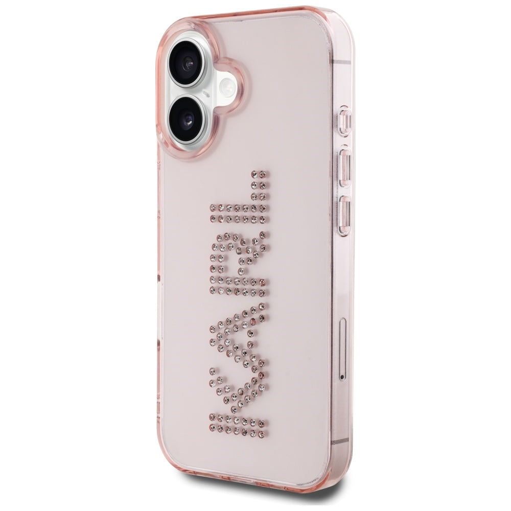 Tok Apple iPhone 16-hoz, Karl Lagerfeld, IML Rhinestones Pink Logo, Rózsaszín