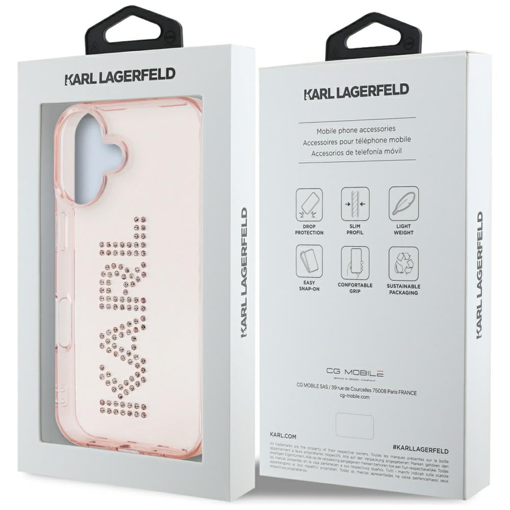 Tok Apple iPhone 16-hoz, Karl Lagerfeld, IML Rhinestones Pink Logo, Rózsaszín