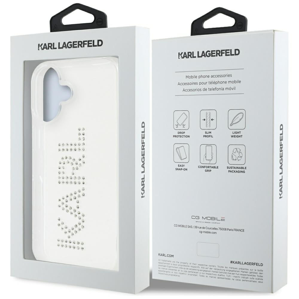 Tok Apple iPhone 16-hoz, Karl Lagerfeld, IML Rhinestones Transparent Logo, Átlátszó