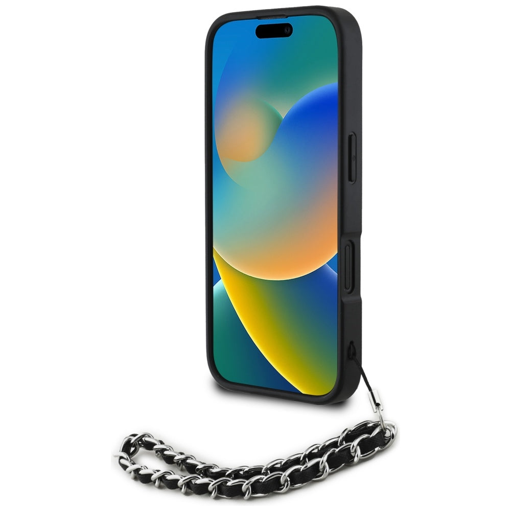 Tok Apple iPhone 16-hoz, Karl Lagerfeld, Saffiano Crystals & Charm, Fekete
