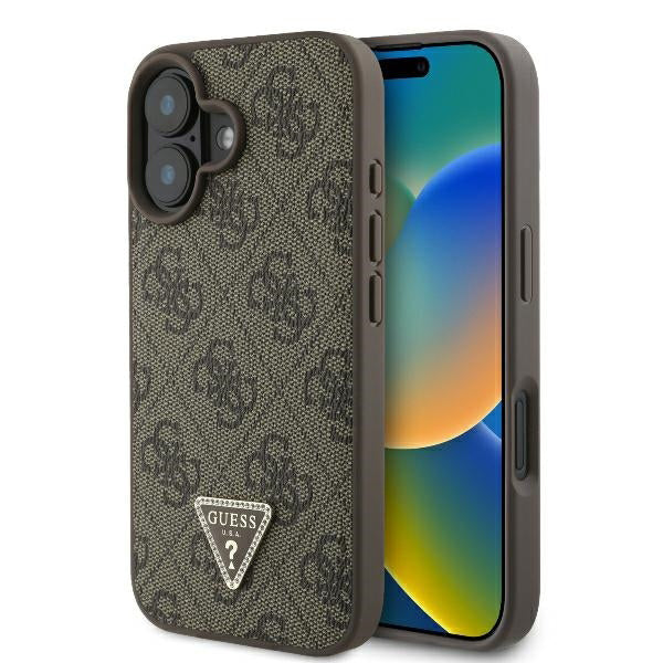 Tok a Apple iPhone 16 Plus-hoz, Guess, 4G Triangle Strass, Barna