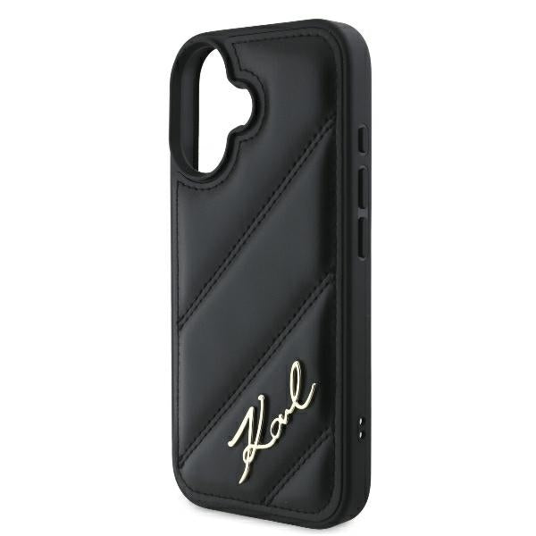 Tok a Apple iPhone 16 Plus-hoz, Karl Lagerfeld, Diagonal Quilted Script, Fekete