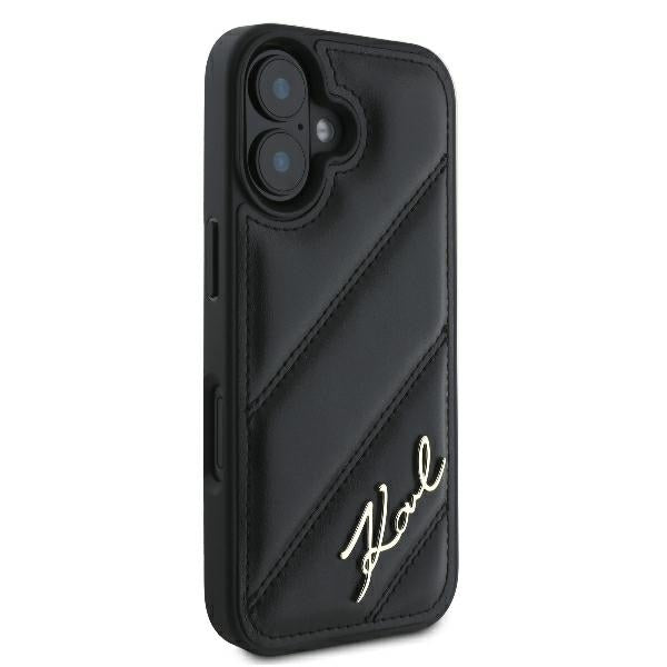 Tok a Apple iPhone 16 Plus-hoz, Karl Lagerfeld, Diagonal Quilted Script, Fekete