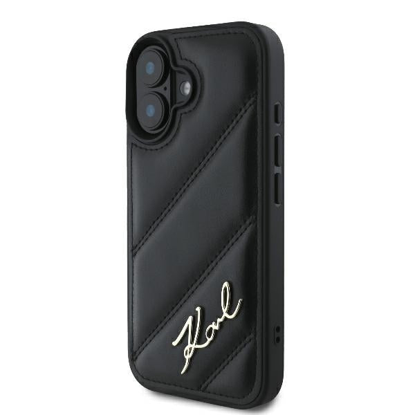 Tok a Apple iPhone 16 Plus-hoz, Karl Lagerfeld, Diagonal Quilted Script, Fekete