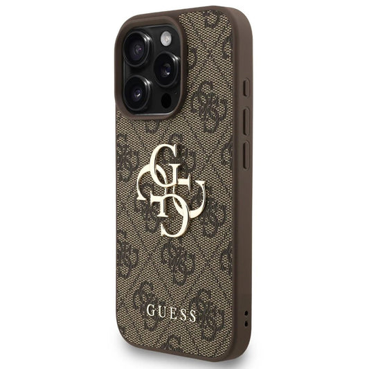 Tok Apple iPhone 16 Pro-hoz, Guess, 4G Classic Logo pánttal, Barna