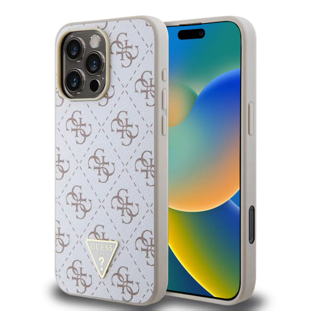 Tok Apple iPhone 16 Pro-hoz, Guess, 4G Triangle Logo, Fehér