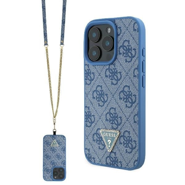 Tok Apple iPhone 16 Pro-hoz, Guess, Crossbody 4G Triangle Strass, Kék