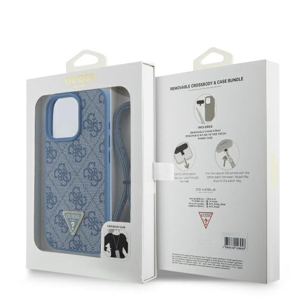 Tok Apple iPhone 16 Pro-hoz, Guess, Crossbody 4G Triangle Strass, Kék