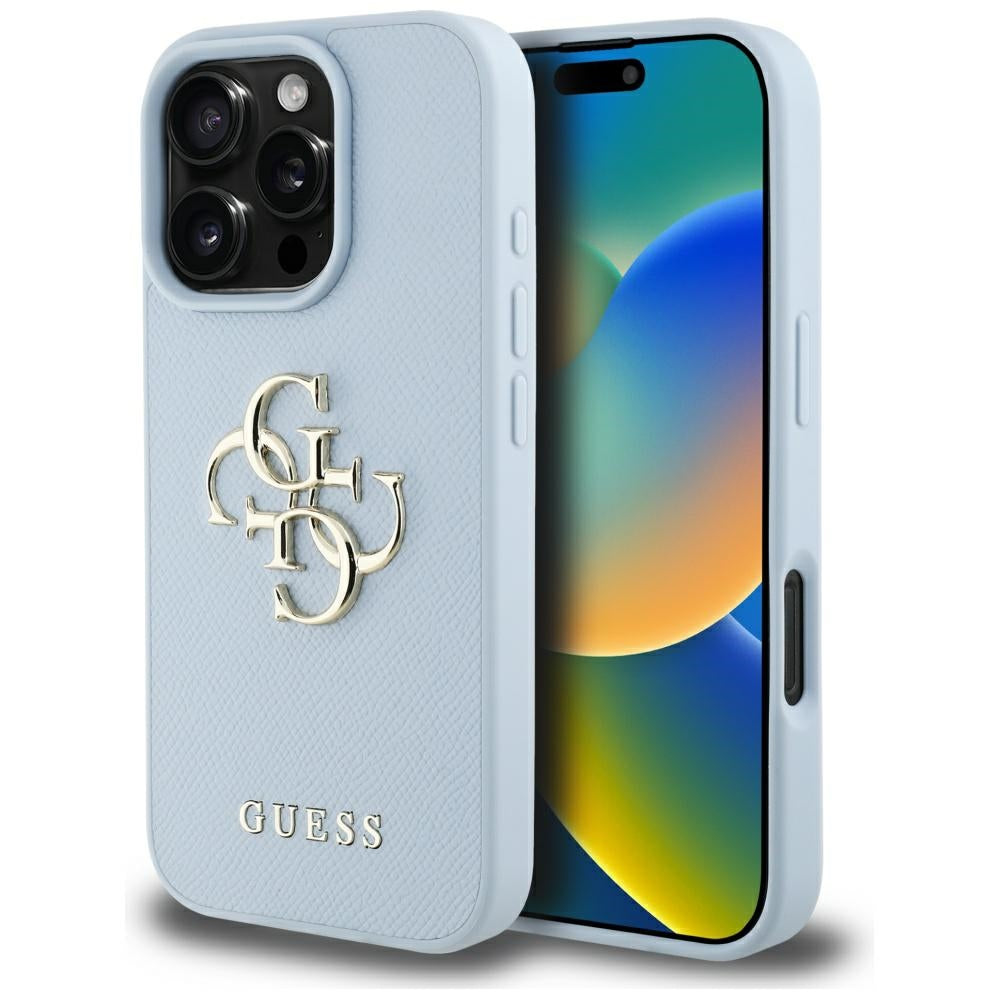 Tok Apple iPhone 16 Pro-hoz, Guess, Grained Big 4G Logo Small Classic Logo, Kék
