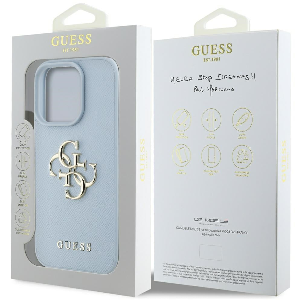 Tok Apple iPhone 16 Pro-hoz, Guess, Grained Big 4G Logo Small Classic Logo, Kék