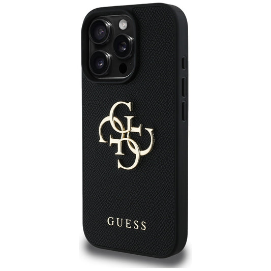 Case for Apple iPhone 16 Pro, Guess, Grained Big 4G Logo Small Classic Logo, Black