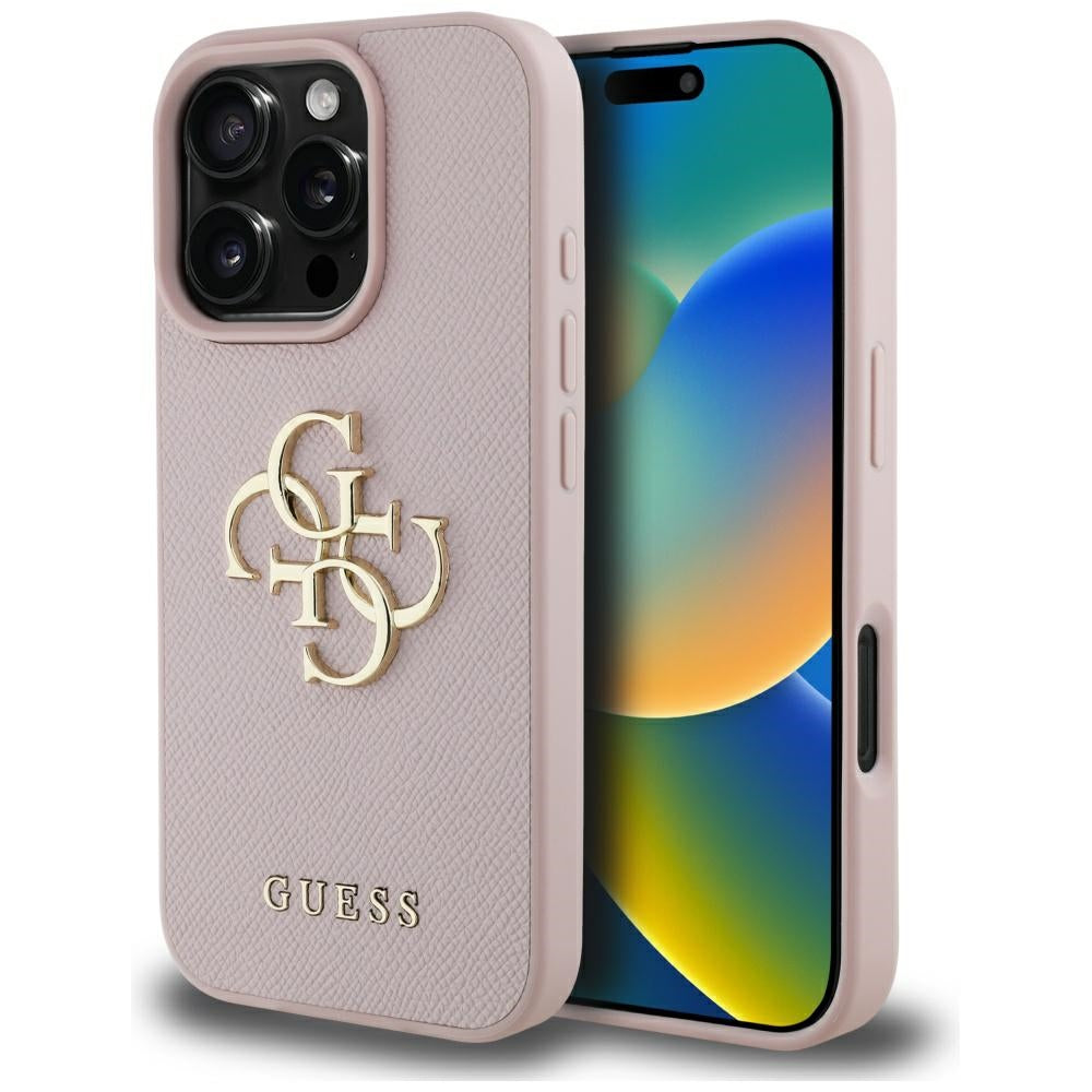 Tok Apple iPhone 16 Pro-hoz, Guess, Grained Big 4G Logo Small Classic Logo, Rózsaszín