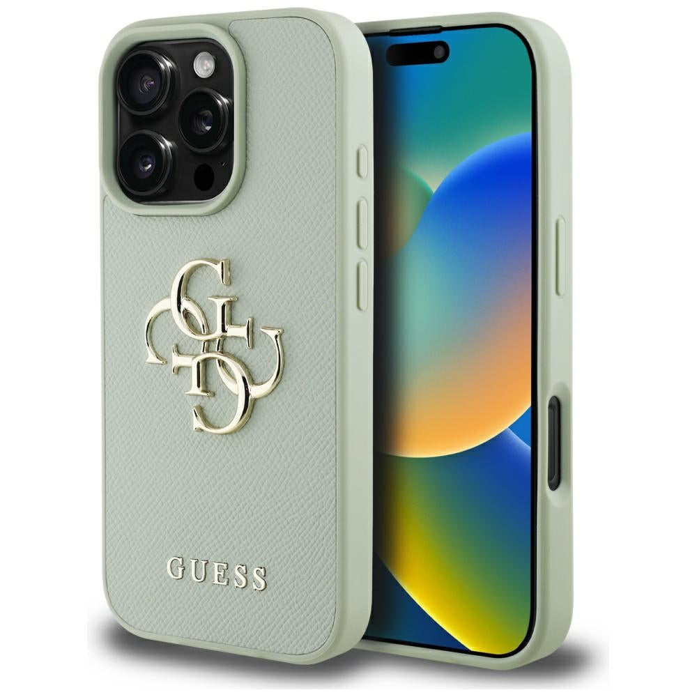 Tok Apple iPhone 16 Pro-hoz, Guess, Grained Big 4G Logo Small Classic Logo, Zöld