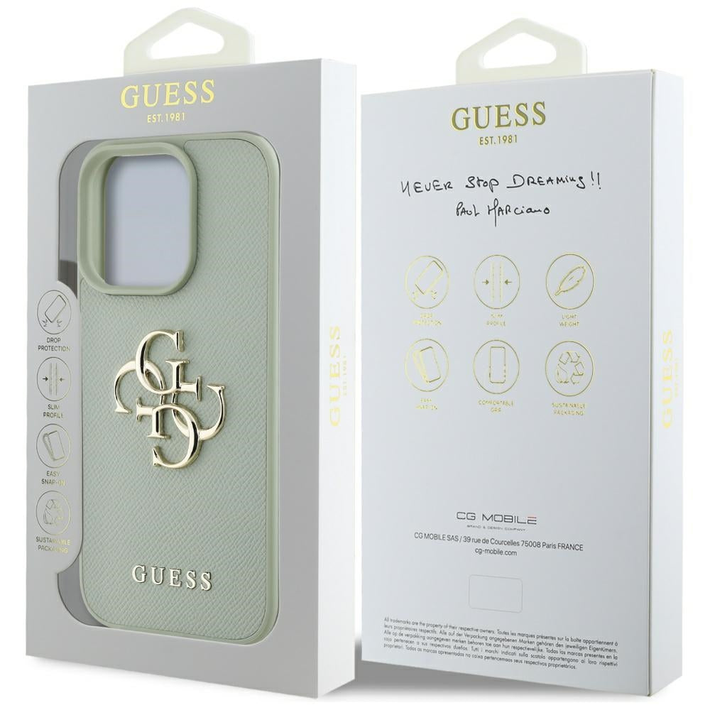 Tok Apple iPhone 16 Pro-hoz, Guess, Grained Big 4G Logo Small Classic Logo, Zöld