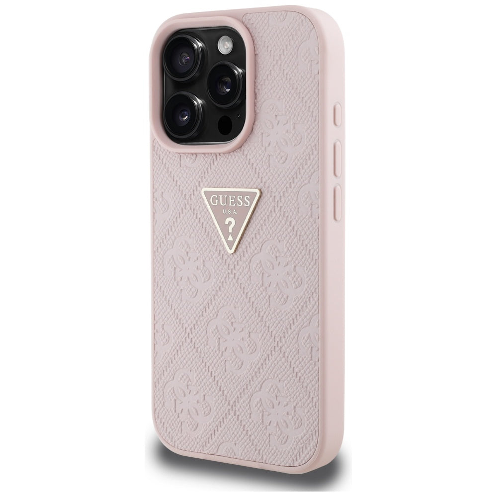 Tok a Apple iPhone 16 Pro-hoz, Guess, Hot Stamp 4G Pattern Triangle Logo, Rózsaszín