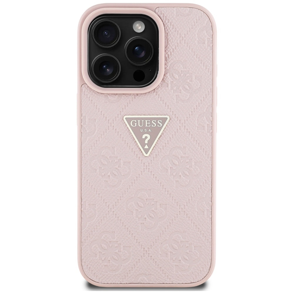 Tok a Apple iPhone 16 Pro-hoz, Guess, Hot Stamp 4G Pattern Triangle Logo, Rózsaszín